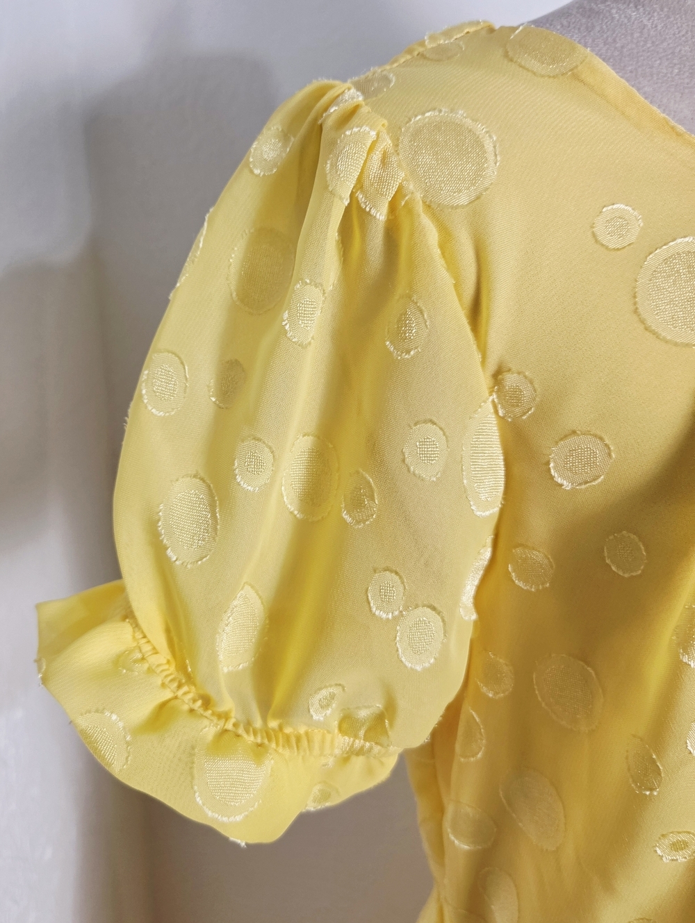 NY Collection Yellow Swiss Dot Tie-Waist Dress, Short Puff Sleeves, Size PM, NWT - Picture 7 of 14